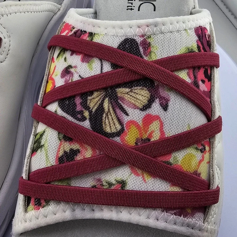 Easy Spirit Dynamic Corinee Floral Butterfly Slip On Sandals White Womens 8M EUC